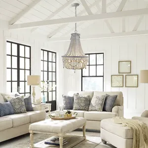 Lustre en <span class=keywords><strong>bois</strong></span> perlé, <span class=keywords><strong>suspension</strong></span> moderne, blanc chaud, AC, pour plafond de maison, grand loft, <span class=keywords><strong>perles</strong></span> vintage - Product Image 1