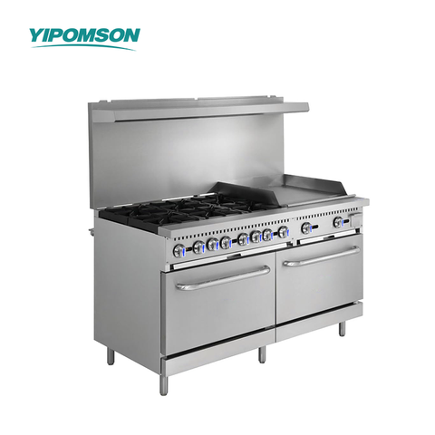60 Inch Commercial Gas Range with 6 Burners 24 Inch Griddle and 2 Ovens Stainless Steel Restaurant Cooking Stove