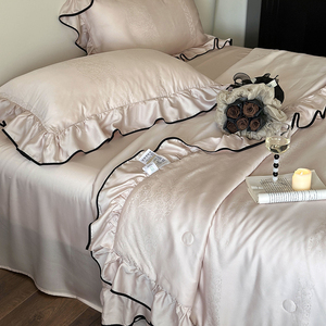 French Style Summer Cooling Tencel Cotton <b>Quilt</b> Romantic Jacquard Ruffle Edge Washable Silky Smooth Air Conditioned Thin <b>Quilt</b> - Product Image 3