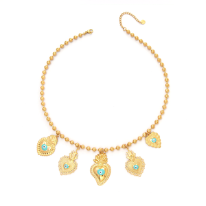 Collier Pendentif Cœur Œil Turc en Acier Inoxydable Plaqué Or, Bijou de Mode, Accessoire Charme - Product Image 2
