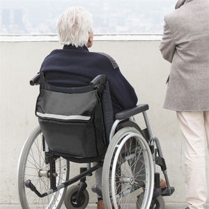 Sac de rangement arrière pour fauteuil roulant d'extérieur, 18 pouces, noir et bleu, avec poche intérieure à fermeture éclair, pour les voyages - Product Image 1