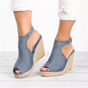 Chaussures en cuir à talon compensé pour femmes, sandales espadrilles, chaussures décontractées - Product Image 2
