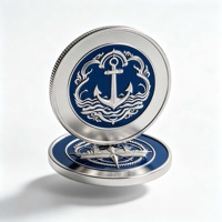 Pièces de monnaie de qualité supérieure, plaquées argent antique, de forme ronde, avec fond bleu 3D, pièces de monnaie personnalisées, pièce de monnaie de défi marine