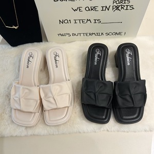 Zapatos de mujer a la venta 2024 nueva moda punta cuadrada <span class=keywords><strong>antiarrugas</strong></span> <span class=keywords><strong>zapatillas</strong></span> de mujer verano tacón alto Casual mujer boca de pescado zapatos - Product Image 3