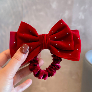 Vendita all'Ingrosso di Nuove Popolari Mollette per Capelli da Principessa Fugitiva, Fiocco Rosso Vino con Perle Tridimensionali, Fermagli e Clip per Capelli per Bambini - Product Image 5