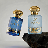 Flacon de parfum rond de luxe avec logo personnalisé, flacon de parfum bleu vide, 30 ml, 50 ml, 100 ml, flacon de parfum en verre avec boîte