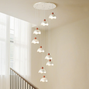 Minimalist Chandelier With Creamy Design Multi Head <b>Led</b> Lights For Mid Rise Duplex Villa Living Room - Product Image 1