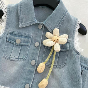 Nuovo Completo Estivo in Denim per Bambina, <span class=keywords><strong>Elegante</strong></span> Set con Top e Gonna con Inserti in Pizzo, <span class=keywords><strong>Abbigliamento</strong></span> per Neonata - Product Image 4
