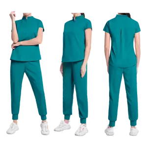 Set seragam perawat tahan air, Set Scrub Jogger hijau Teal Scrub Set Medico Salon De Belleza Uniforme Scrub