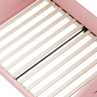 Lit plateforme moderne en forme de lapin, taille double, rembourré, écologique, durable, rose, avec tête et pied de lit (Ancien SKU)