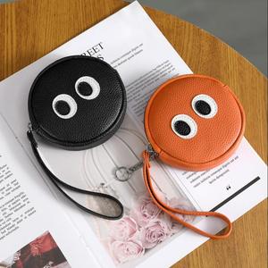 Round Coin Purse PU Leather Zipper Wallet Coin <b>Pouch</b> with Wrist Strap for Daily Use - Product Image 4
