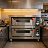 Four électrique professionnel en acier inoxydable à deux niveaux et deux plateaux avec contrôle numérique pour la cuisson de pizzas et de pains