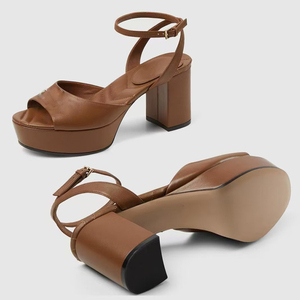 Chunky High Heels Metal Ornament Shoes Open Square Toe Sandals Women Dress Summer Ankle Buckles <b>Pumps</b> - Product Image 3