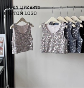 Nhà Sản Xuất Bán Buôn Tùy Chỉnh Của Phụ Nữ Cô Gái Giản Dị Sequin Tops Tùy Chỉnh St.Patrick S Ngày Áo Thun Sequin Top Đen Sequin Top - Product Image 2