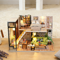 Maison de poupée en bois DIY style loft moderne avec éclairage LED, mini-maison à deux étages, diorama de maison avec salon, chambre et salle de bain, cadeau artisanal