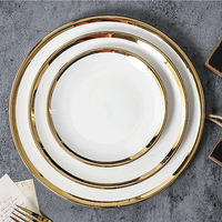 Service de vaisselle de luxe en céramique dorée, assiettes 6, 8 et 10 pouces, bord doré, ensemble de vaisselle en porcelaine blanche pour mariage