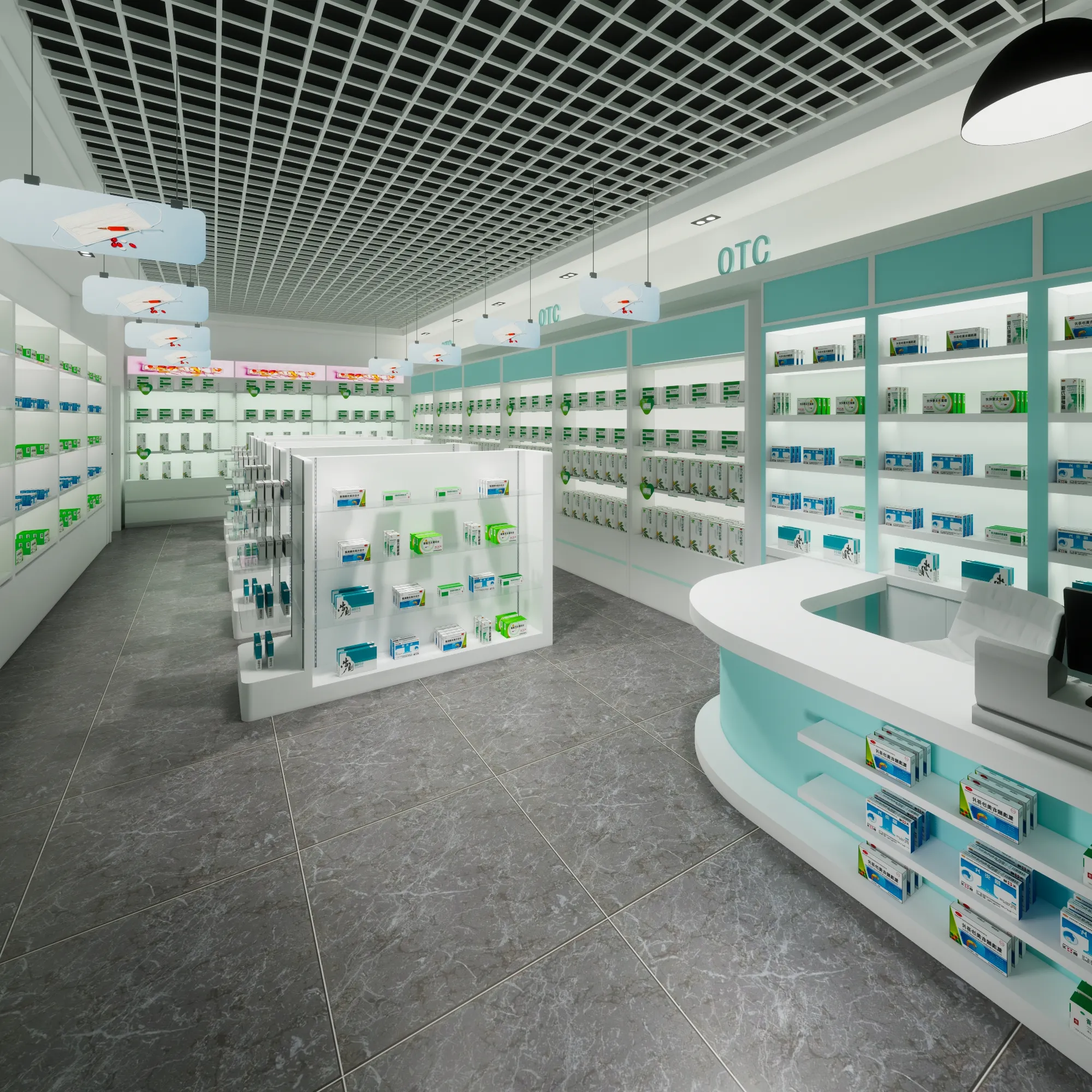 Negozio di farmacia decorazione d'interni professionale farmacia espositore vetrina vetrina in legno bancone espositore