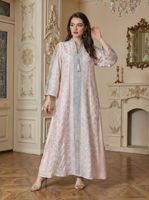 Robe Abaya d'été élégante pour femmes musulmanes, style moyen-oriental, brodée, couleur unie, en polyester, manches longues, longueur cheville, Dubaï, Arabe