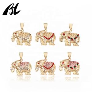 Унисекс 18 карат позолоченный слон кулон трехцветные драгоценные камни округлые религиозный символ из металлического сплава - Product Image 2