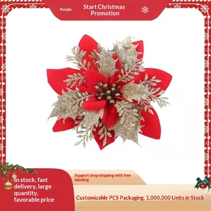 Flores Artificiais de Plástico em Três Camadas com Tema de Natal, Feitas à Mão com Pó Dourado, Estilo Cartoon/Europeu, Presente para Crianças, Natal Vermelho - Product Image 3