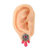 Lingchee Jauges d'oreille en acier inoxydable Red Gem Dangle Plugs Tunnels Vis Back Rose Flower Expander