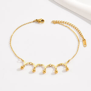 Nuove signore di arrivo cavigliere con ciondolo a sfera piccola con catena in acciaio inossidabile con cavigliere a forma di Y con piantagione in oro 18 carati per le donne - Product Image 6