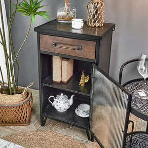 Mueble de Almacenamiento Metálico de Estilo Industrial Vintage de Nuevo Diseño para Sala de Estar Pequeña o Cocina, con Puerta de Vidrio - Product Image 5