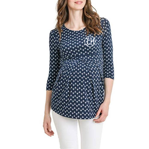 T-shirts de maternité personnalisables, doux et respirants, à manches longues, froncés, hauts décontractés amples pour femmes enceintes - Product Image 2