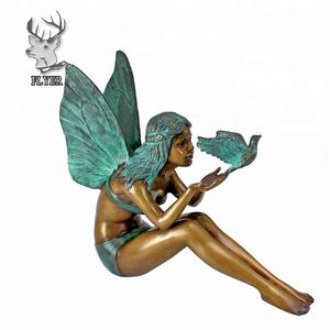 Estatua de Ángel Hada de Bronce Fundido a Mano de Estilo Antiguo, Escultura Metálica de Tamaño Real para Decoración de Exteriores de Villas - Product Image 1