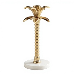 Candelabro de palmera dorada con base de mármol, estilo árabe moderno, soporte para velas en forma de árbol dorado para decoración de mesa. - Product Image 1