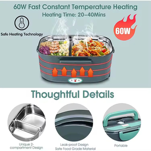 กล่องอุ่นอาหารไฟฟ้า 110V 12V 60W แบบพกพา สำหรับใช้ในบ้าน สำนักงาน รถยนต์ กล่องเบนโตะอุ่นอาหาร กล่องข้าวไฟฟ้า - Product Image 4