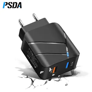 PSDA EU/US 플러그 USB 충전기 빠른 충전 QC3.0 USB 벽 충전기 5V 2.1A 듀얼 포트 충전기 어댑터 아이폰 12 프로 최대 태블릿