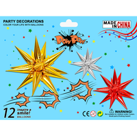 Ballons en aluminium en forme de étoile conique, prêts pour la vente au détail, 12 pièces/paquet, avec emballage professionnel sur carte, pour supermarchés, fêtes et boutiques