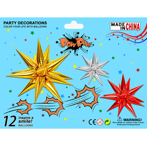 Palloncini Starburst Pronti per la Vendita al Dettaglio, Confezione da 12 Pezzi, Confezione Professionale con Cartoncino, Palloncini a Cono in Foil per Supermercati, <span class=keywords><strong>Feste</strong></span> e Negozi - Product Image 2