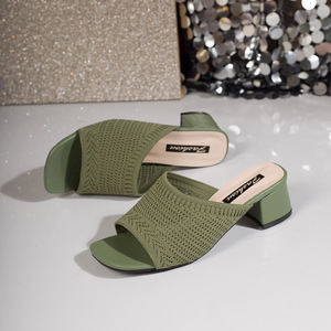 Nouvelles sandales élégantes à talon mi-haut en maille respirante pour femmes, style européen et américain, à bout carré, pour la vente en gros - Product Image 6