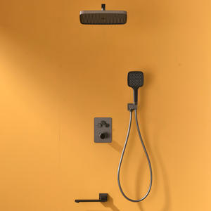 Conjunto de Ducha Empotrado Negro Rectangular Termostático con Tecnología Anticorrosión y Antidecoloración, Montado en Pared, Agua Fría y Caliente, con Rociador de Mano - Product Image 2