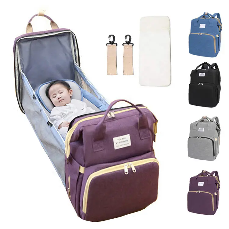 High Quality Baby Nappy Bags High Quality Stock Portable Diaper Bag With Changing Station Baby Mommy Travel Backpack With Bed