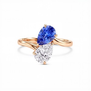 Luxury Multi Stone <b>Ring</b> with Blue Pear Cut Sapphire and White Pear Cut Diamond Sustainable Fine Jewelry for Women - Product Image 1