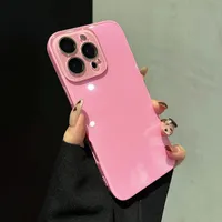 Coque de téléphone couleur unie brillante orange pour iPhone 17 16 15 14 Plus 13 Pro Max avec dos en verre trempé rigide