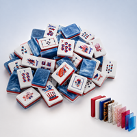 Juego de Mahjong Patriótico Americano de 160 Piezas, Diseño de Estrellas y Fuegos Artificiales en Acrílico, Fondo Azul Mármol, Regalos para Fiestas, Color y Logotipo Personalizables