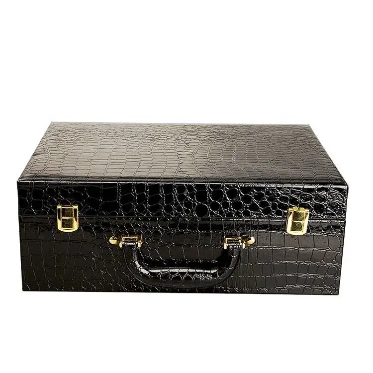 Custom Black Crocodile Texture Leather Box Luxo Madeira Wine Shoe Tool Perfume Luxo PU Leather Gift embalagens caixas