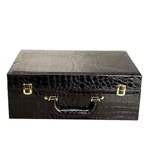 Scatola personalizzata in pelle di coccodrillo nero scatola di lusso in legno per scarpe da vino profumo di lusso in pelle sintetica scatole da imballaggio regalo