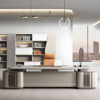 Ensemble de bureau exécutif moderne et minimaliste haut de gamme, design en forme de barre, grand bureau avec tiroirs, bibliothèque, finition sans peinture, ensemble de chaises