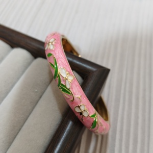 Bracciali Vintage Etnici in Lega Incisa con Motivo a Grana, Larghezza 1.0cm, con Smalto Cloisonné a Goccia Colorata e Placcatura in Oro 18K, con Rilievo Floreale - Product Image 3