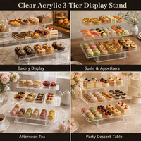 Support de service surélevé transparent à 3 niveaux, personnalisé et très demandé, pour buffet de mariage, desserts, pâtisseries, sushis, présentoir à gâteaux en acrylique