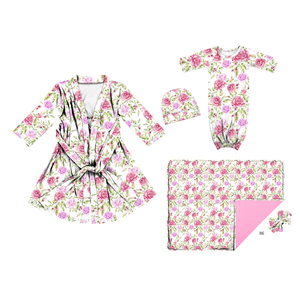 PJA-011 5pcs Pack Rose Floral Maman et Moi De Maternité Robe et Correspondant Bébé Ensemble - Product Image 1
