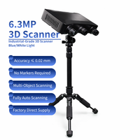 Scanner 3D DLP 1-16 haute précision 0,02 mm, lumière structurée 720P, lumière bleue et blanche en option, lentilles interchangeables