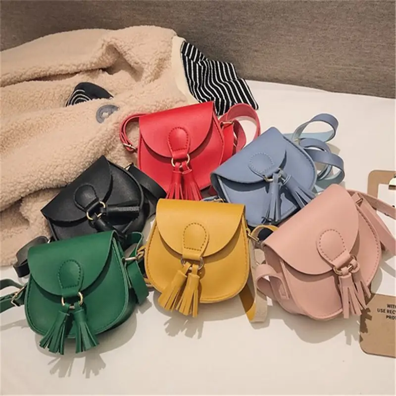 2020 Hot trendy mini cute kids hand bags handbags and purses PU leather little girl crossbody bag with tassel