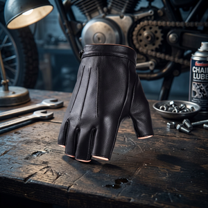 Gants de sport demi-doigts pour hommes en similicuir PU pour la conduite de moto, style uni - Product Image 2