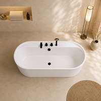 Bañera Ovalada Independiente Blanca con Grifo Negro Mate para Baño Moderno, 170 cm, Venta al Por Mayor